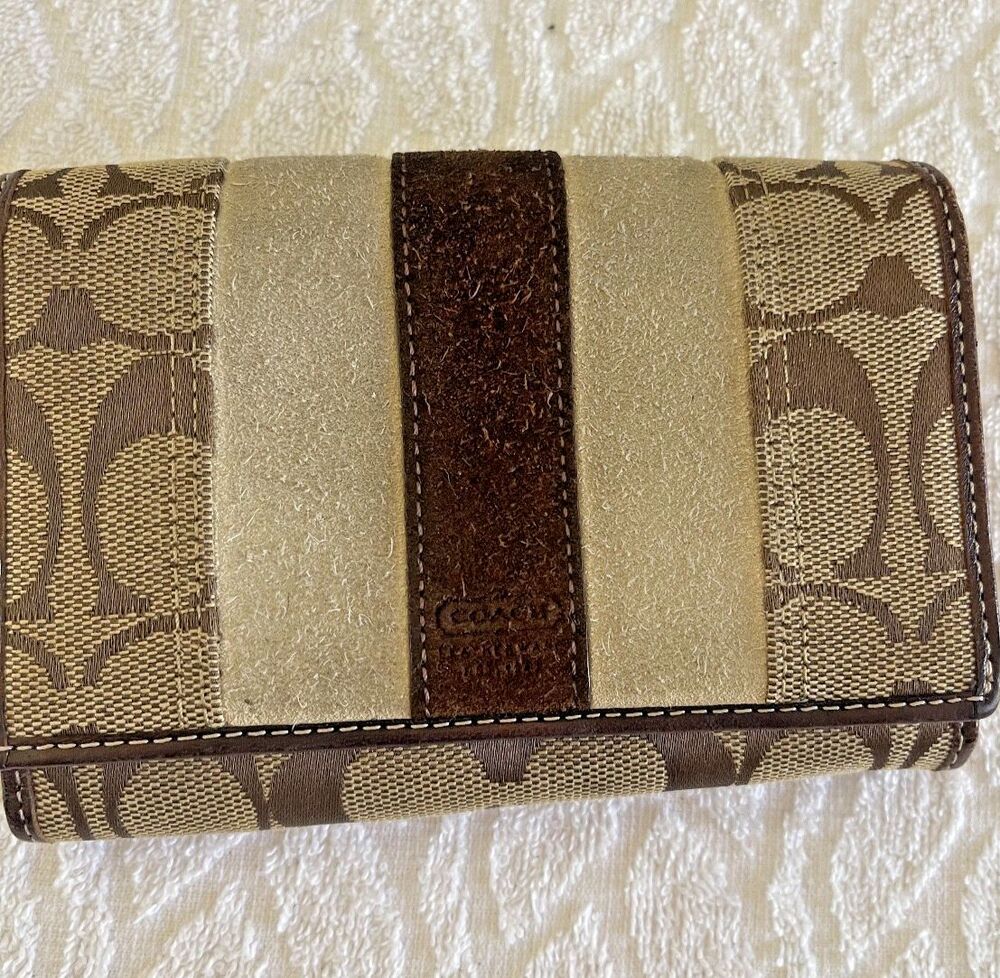 COACH VINTAGE HAMPTON SIGNATURE COMPACT CLUTCH WALLET  Jacquard Canvas Beige